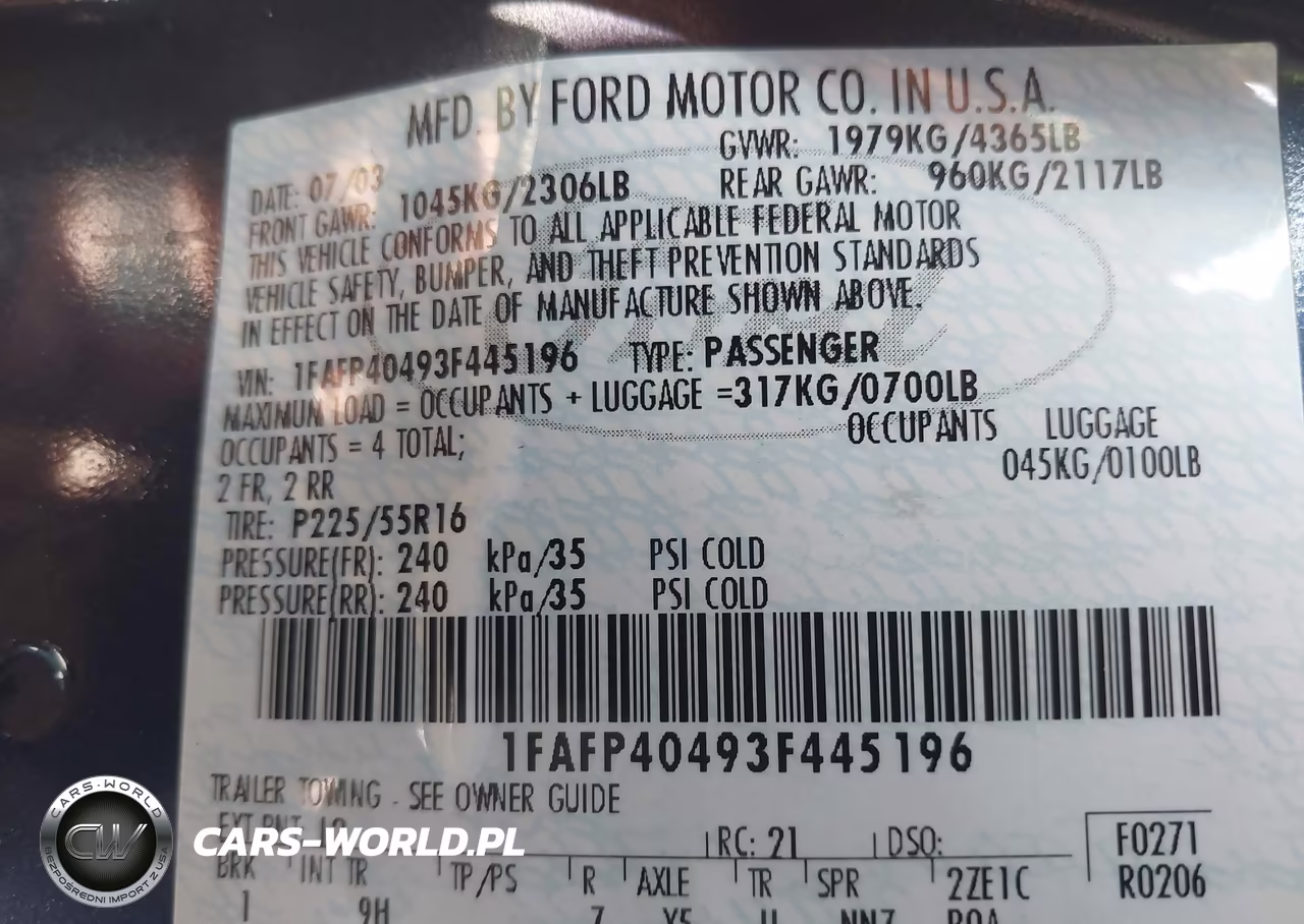 2003 Ford Mustang VIN:1FAFP40493F445196 - 9