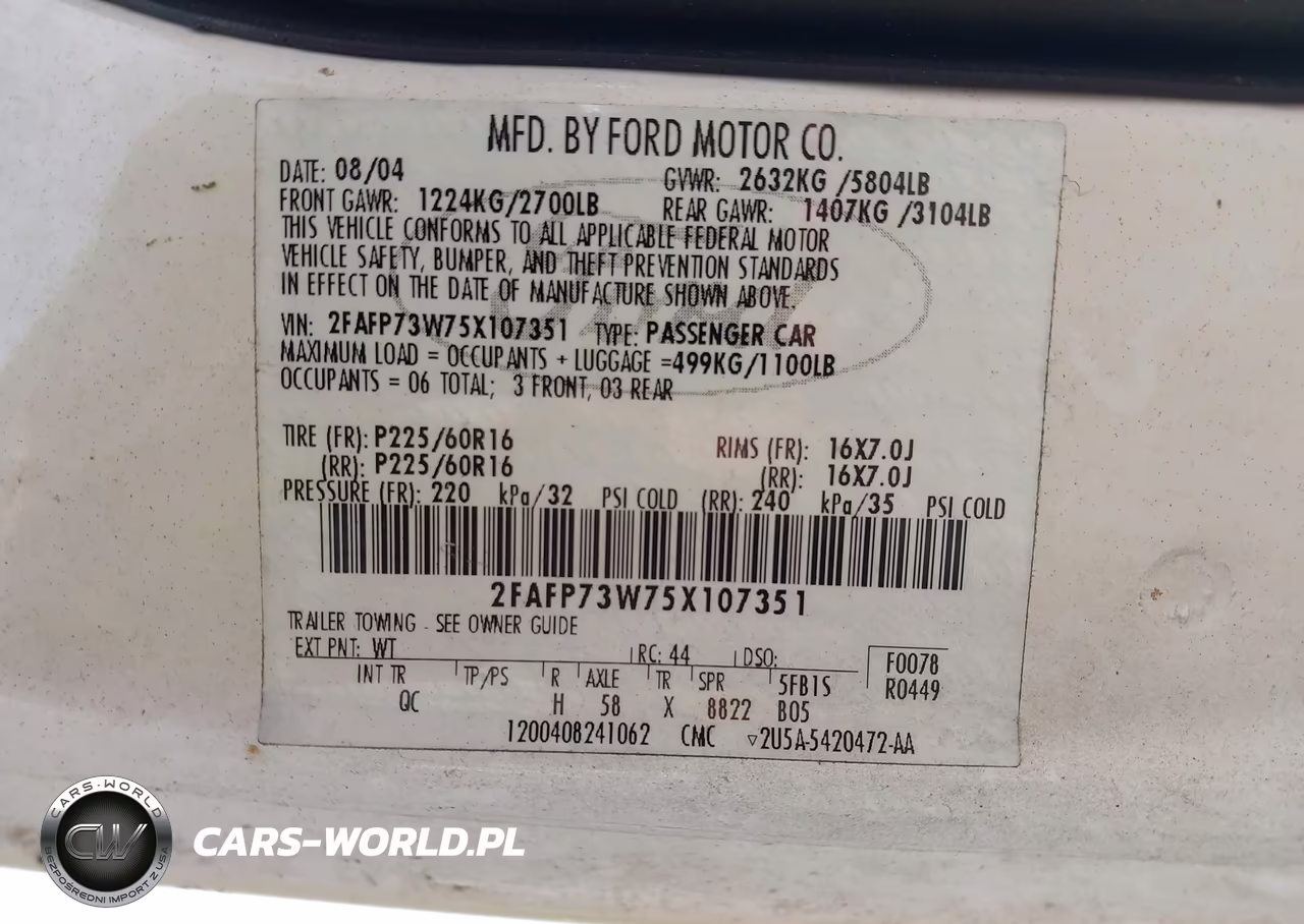 2005 Ford Crown Victoria Standard VIN:2FAFP73W75X107351 - 9