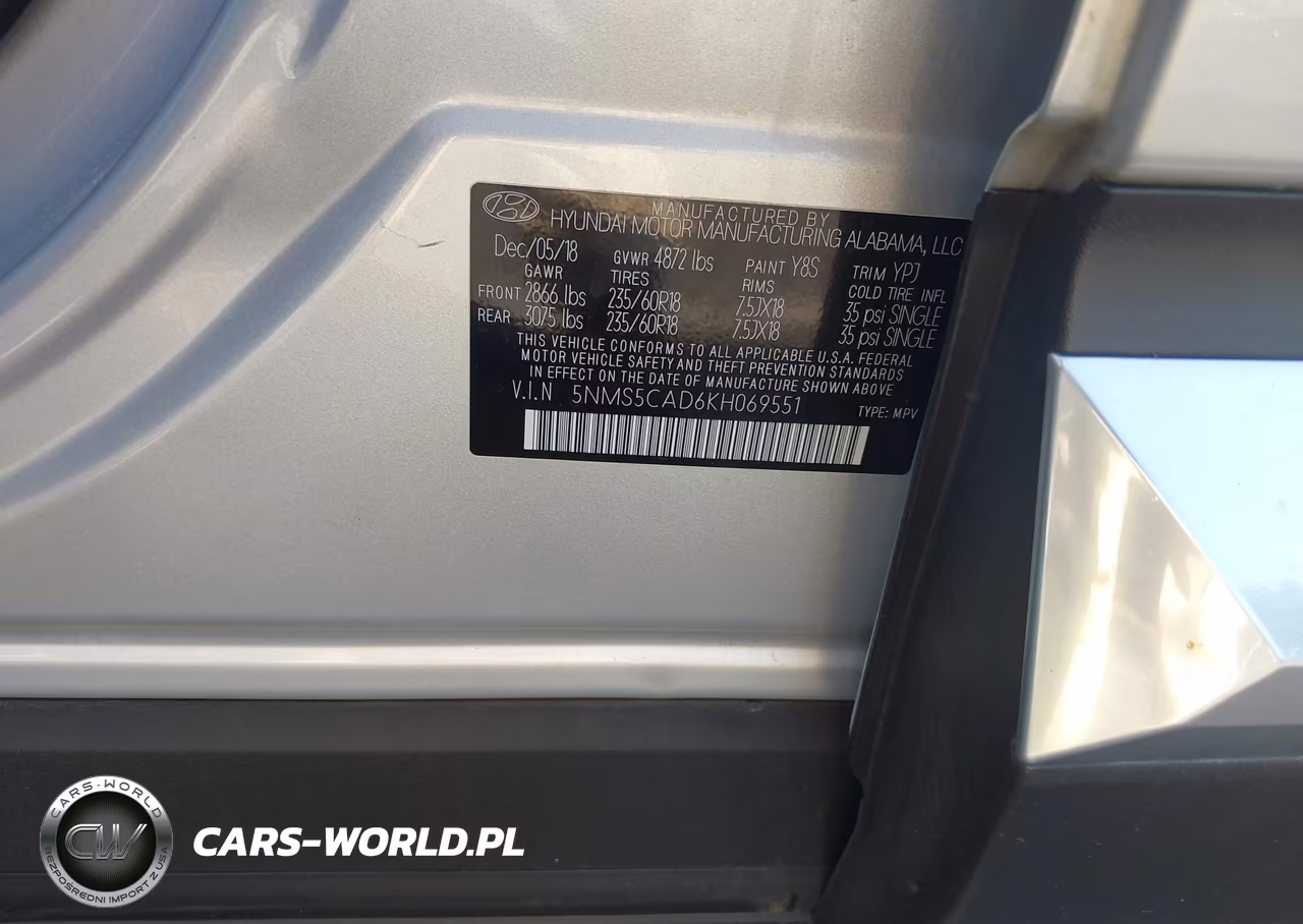 2019 Hyundai Santa Fe Ultimate VIN:5NMS5CAD6KH069551 - 9