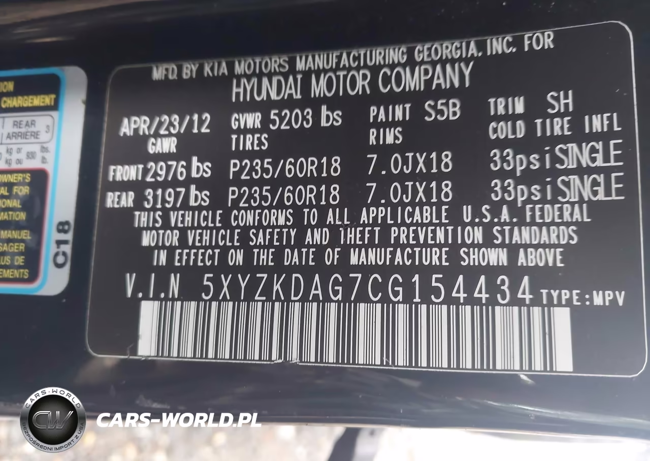 2012 Hyundai Santa Fe Limited V6 VIN:5XYZKDAG7CG154434 - 9