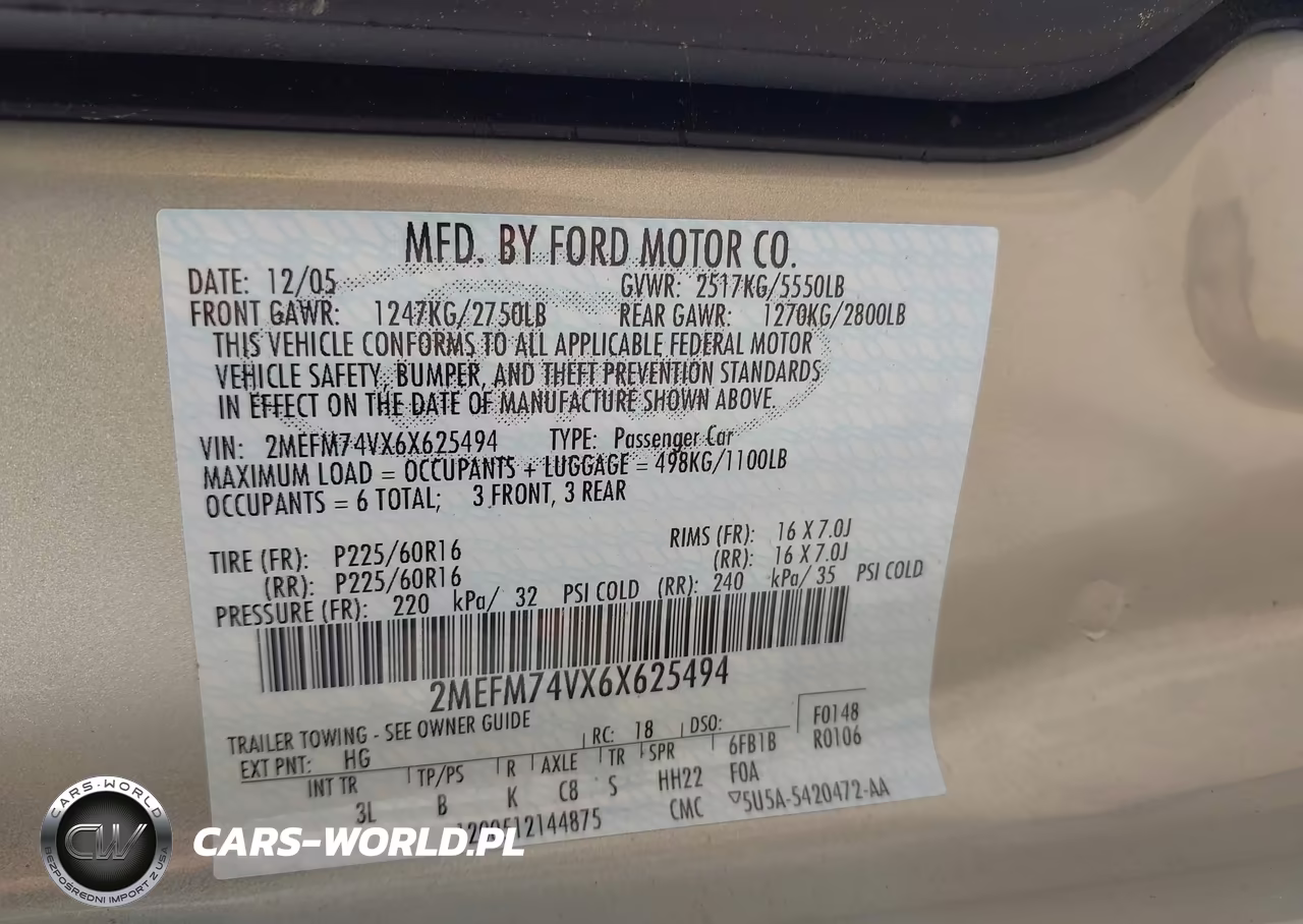 2006 Mercury Grand Marquis Gs VIN:2MEFM74VX6X625494 - 9