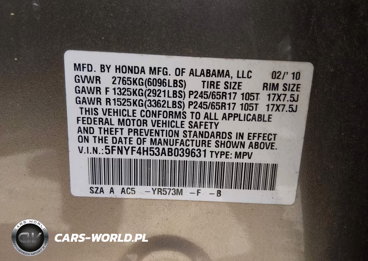 2010 Honda Pilot Ex-L VIN:5FNYF4H53AB039631 - 9