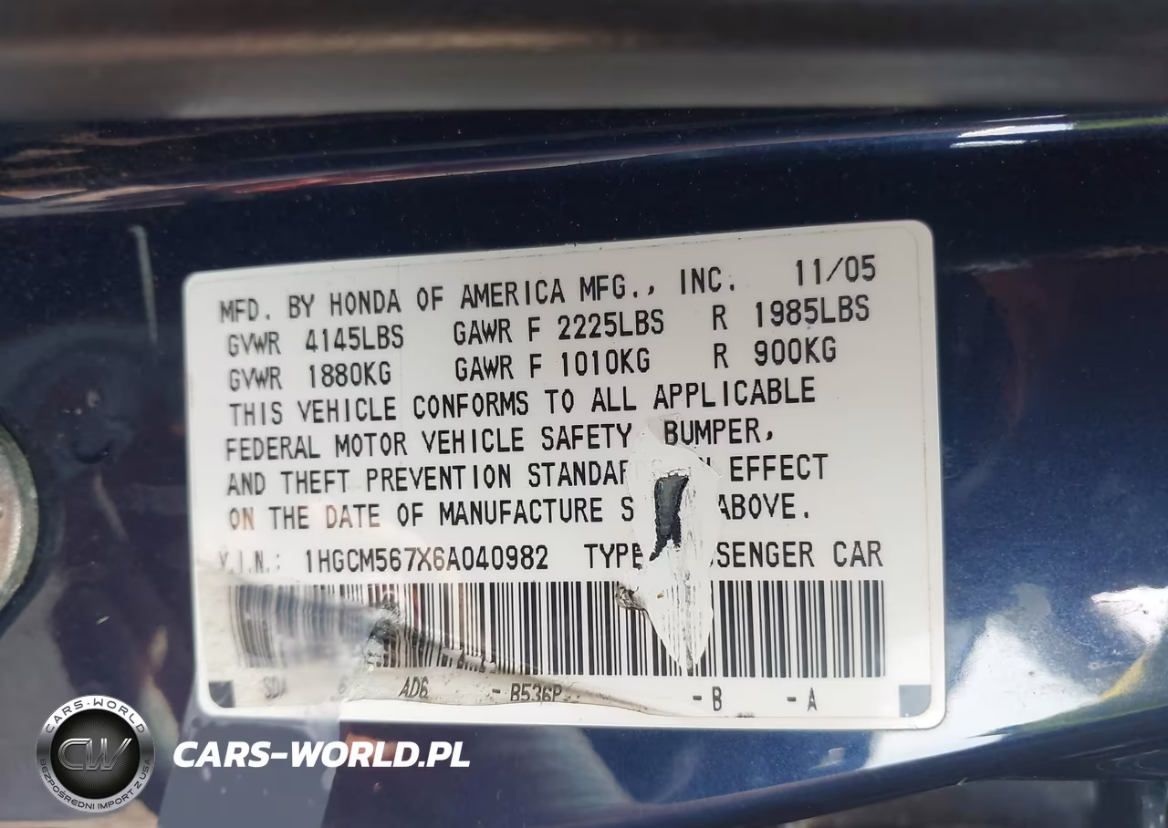 2006 Honda Accord 2.4 Ex VIN:1HGCM567X6A040982 - 9