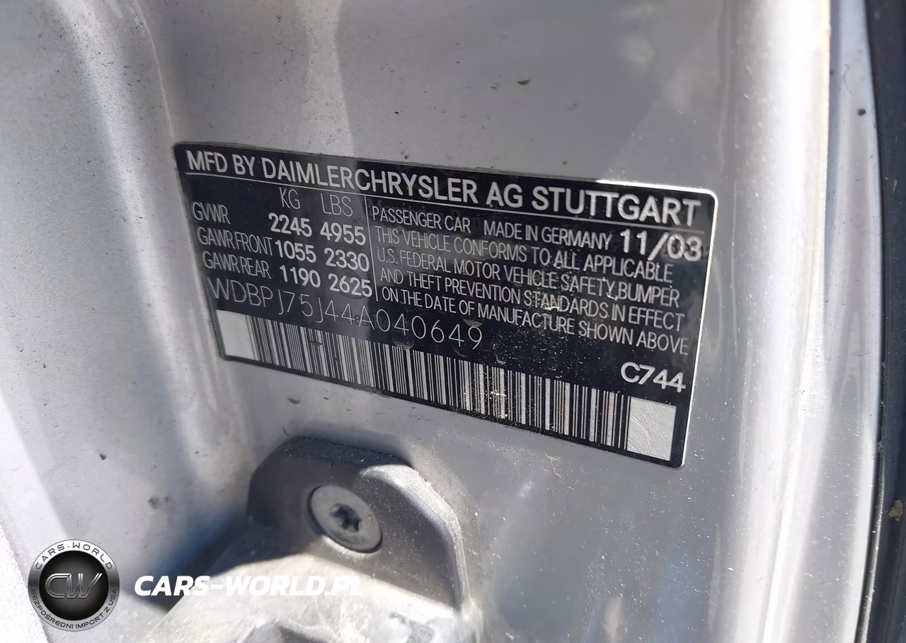 2004 Mercedes-Benz Cl 500 VIN:WDBPJ75J44A040649 - 9
