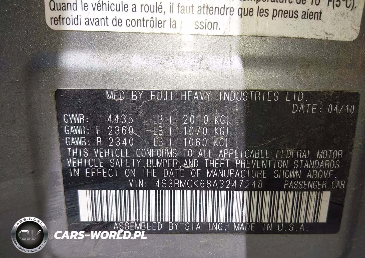 2010 Subaru Legacy 2.5I Limited VIN:4S3BMCK68A3247248 - 9