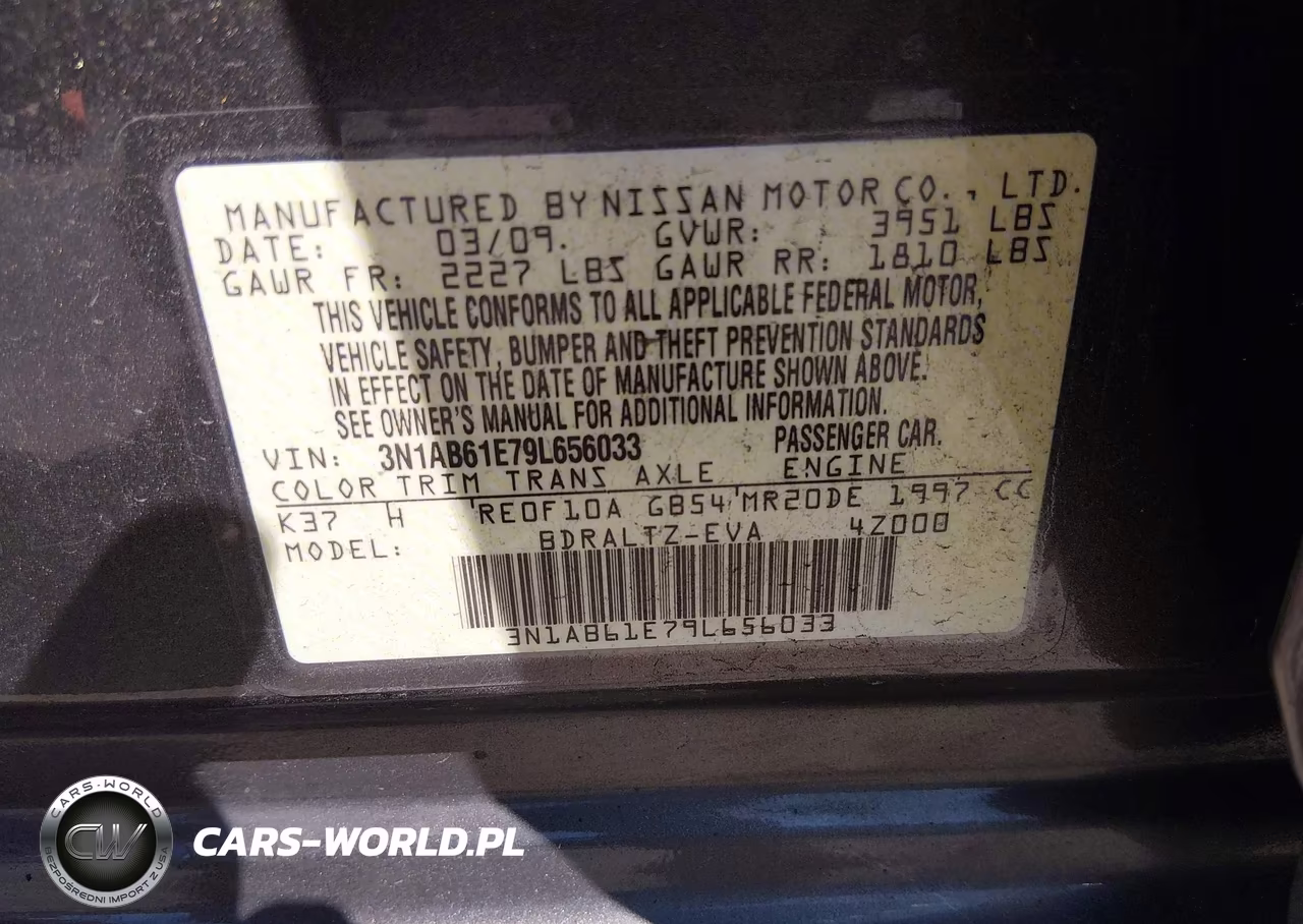 2009 Nissan Sentra 2.0S VIN:3N1AB61E79L656033 - 9