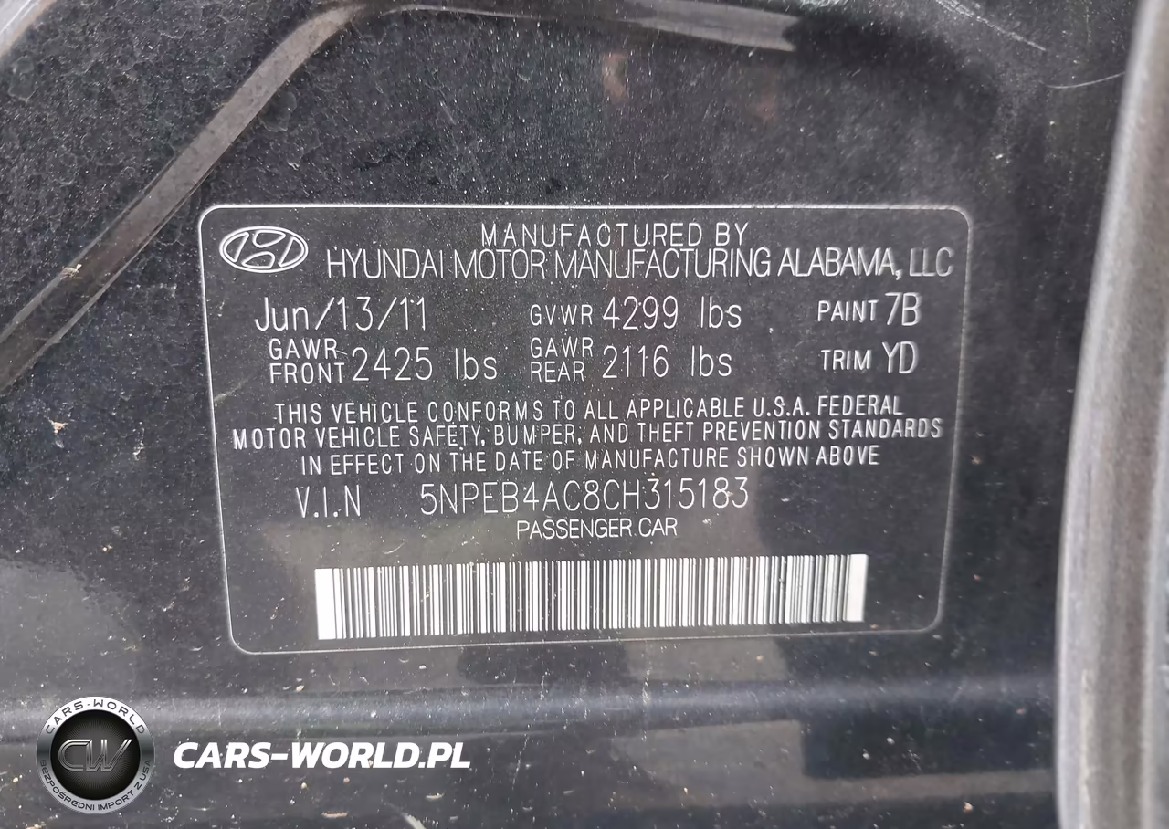 2012 Hyundai Sonata Gls VIN:5NPEB4AC8CH315183 - 9