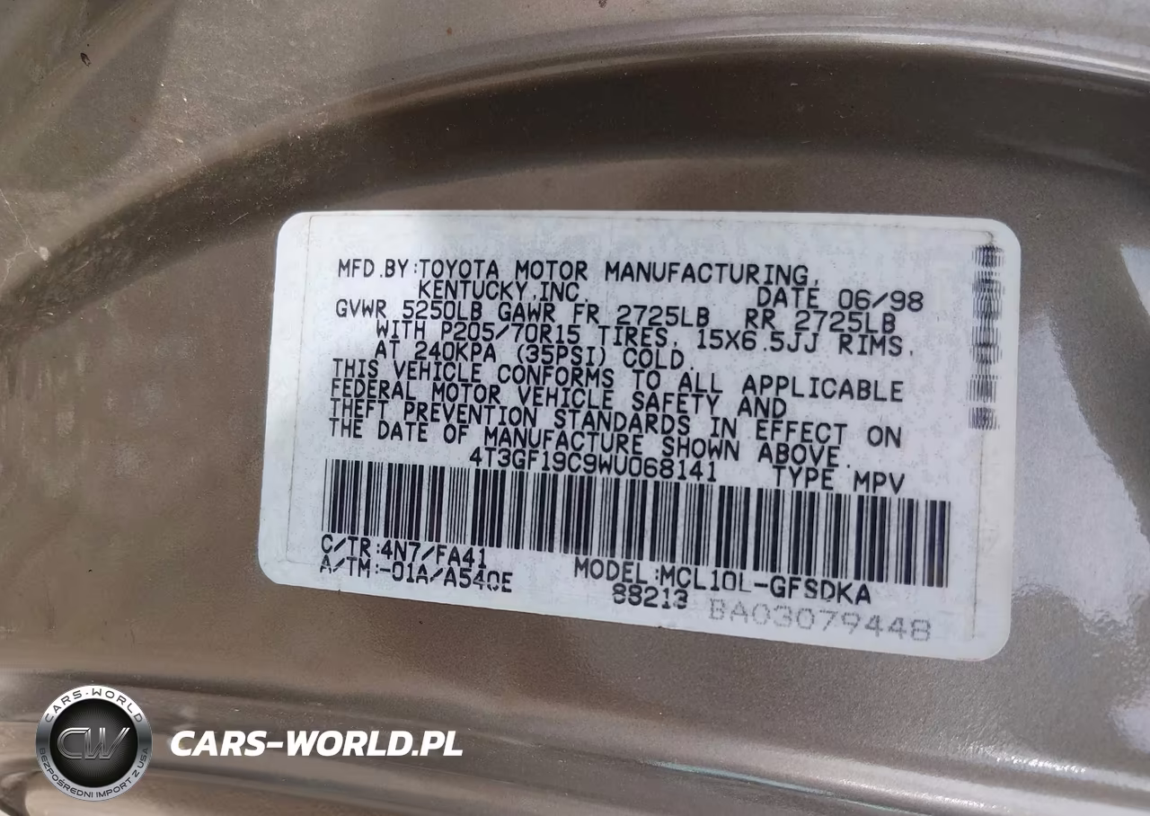 1998 Toyota Sienna Ce VIN:4T3GF19C9WU068141 - 9