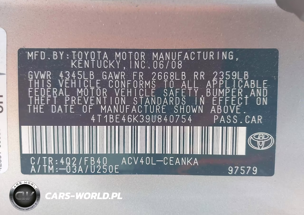 2009 Toyota Camry Le VIN:4T1BE46K39U840754 - 9