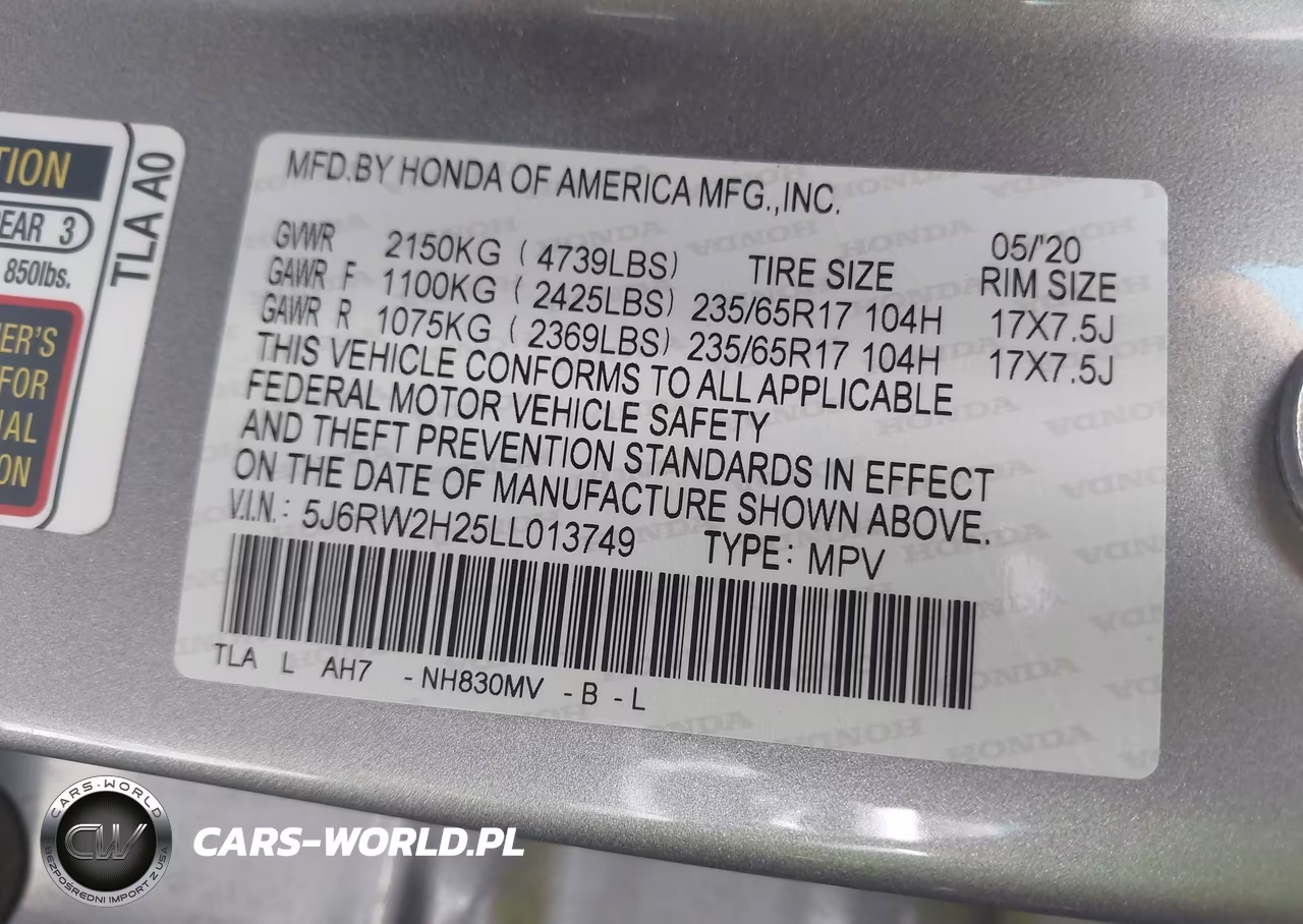 2020 Honda Cr-V Awd Lx VIN:5J6RW2H25LL013749 - 9