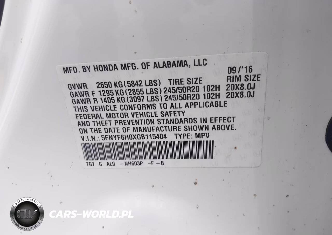 2016 Honda Pilot Elite VIN:5FNYF6H0XGB115404 - 9
