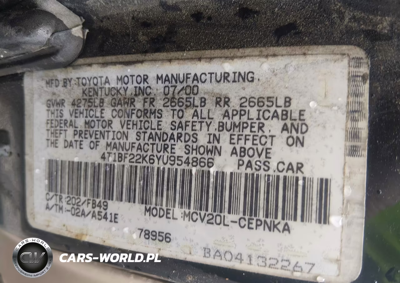 2000 Toyota Camry Le V6 VIN:4T1BF22K6YU954866 - 9