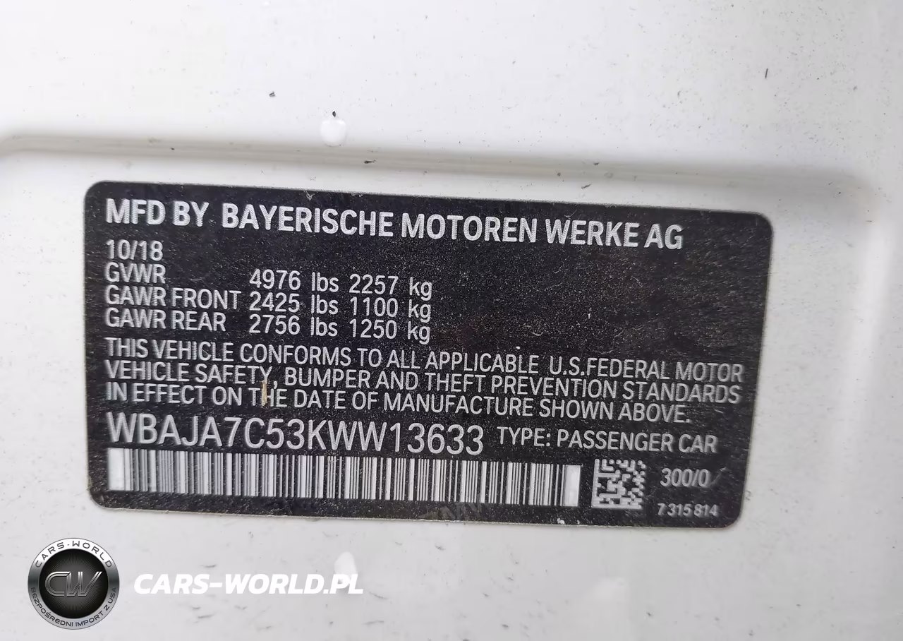 2019 BMW 5 Series 530I xDrive VIN:WBAJA7C53KWW13633 - 9