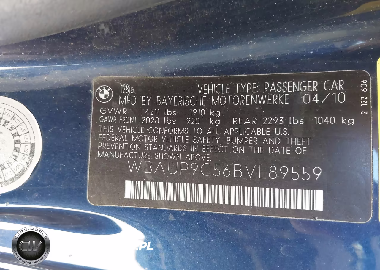2011 BMW 128I VIN:WBAUP9C56BVL89559 - 9