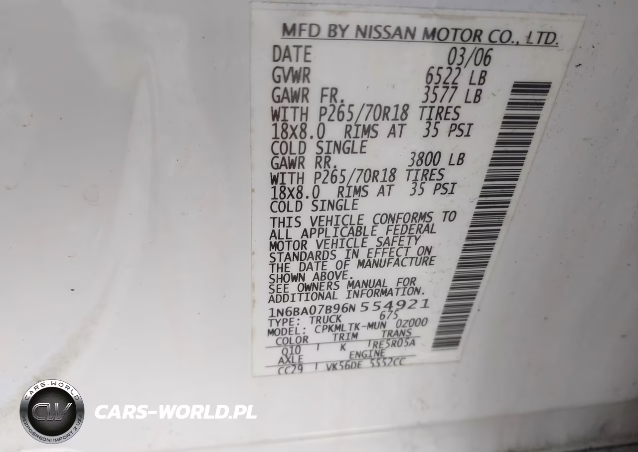 2006 Nissan Titan Se VIN:1N6BA07B96N554921 - 9