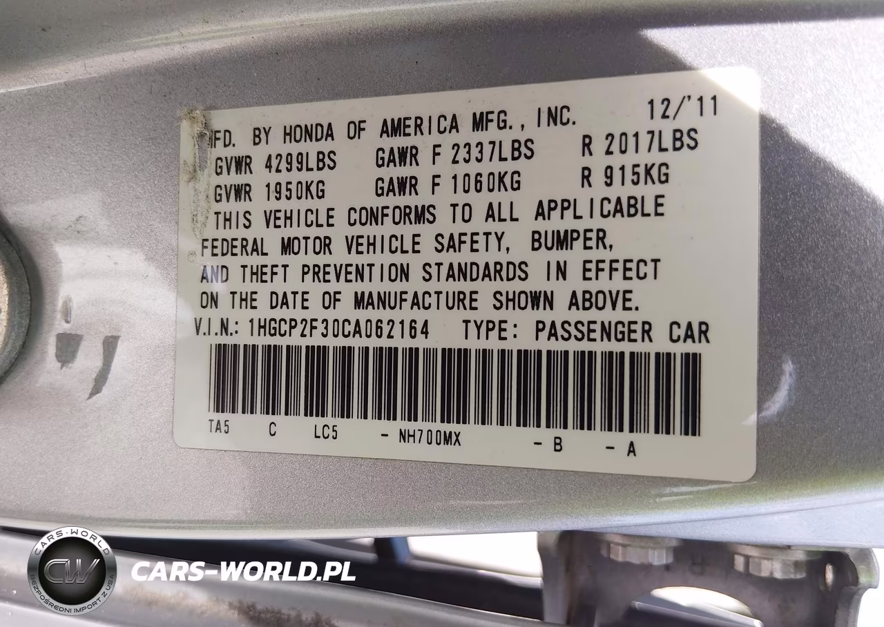 2012 Honda Accord Sdn Lx VIN:1HGCP2F30CA062164 - 9