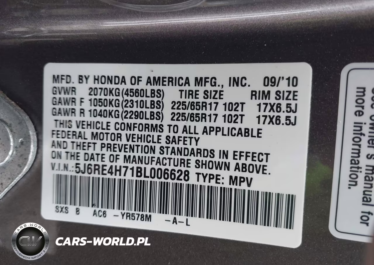 2011 Honda Cr-V Ex-L VIN:5J6RE4H71BL006628 - 9