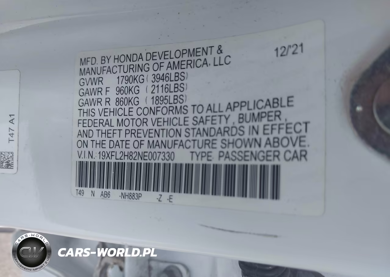 2022 Honda Civic Sport VIN:19XFL2H82NE007330 - 9