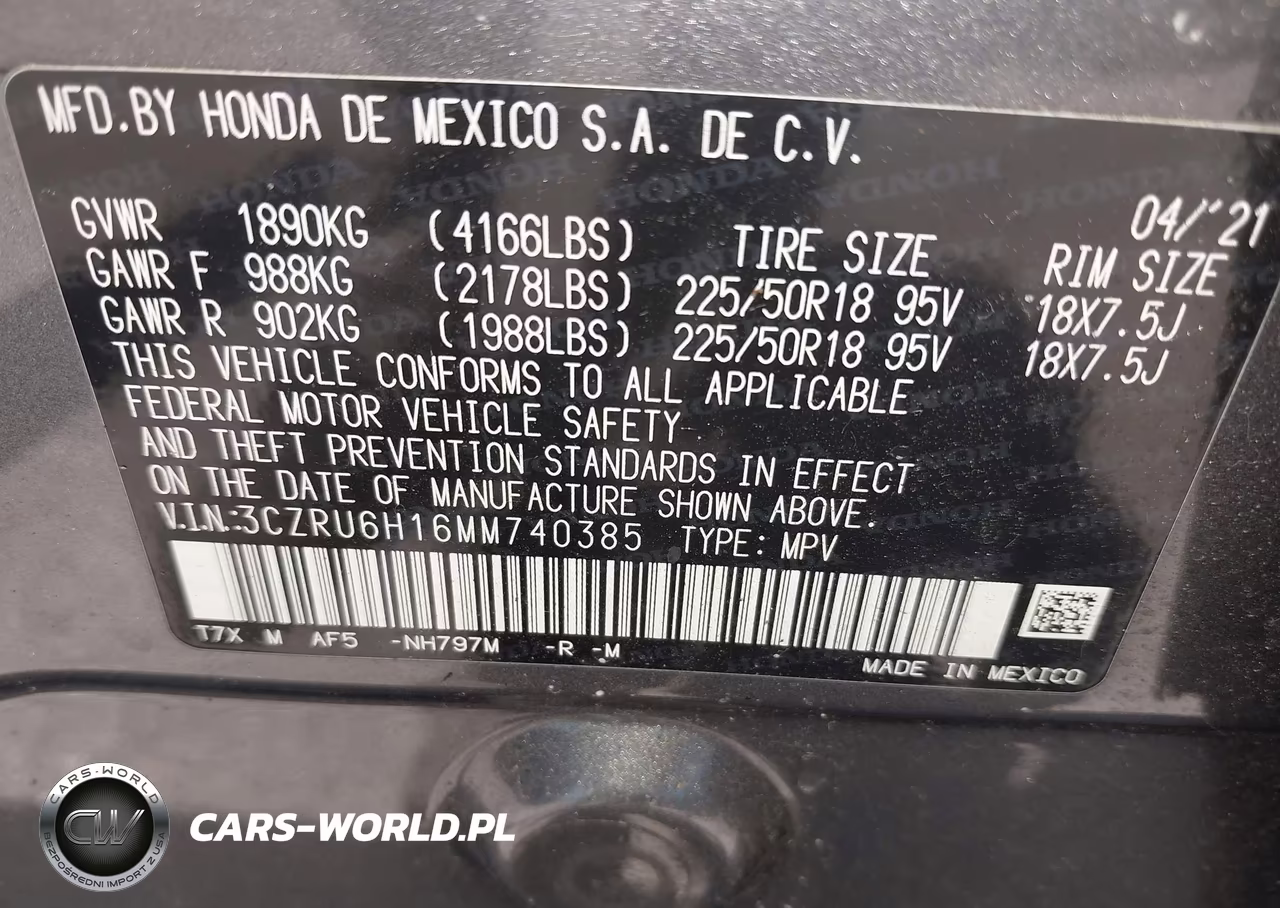 2021 Honda Hr-V Awd Sport VIN:3CZRU6H16MM740385 - 9