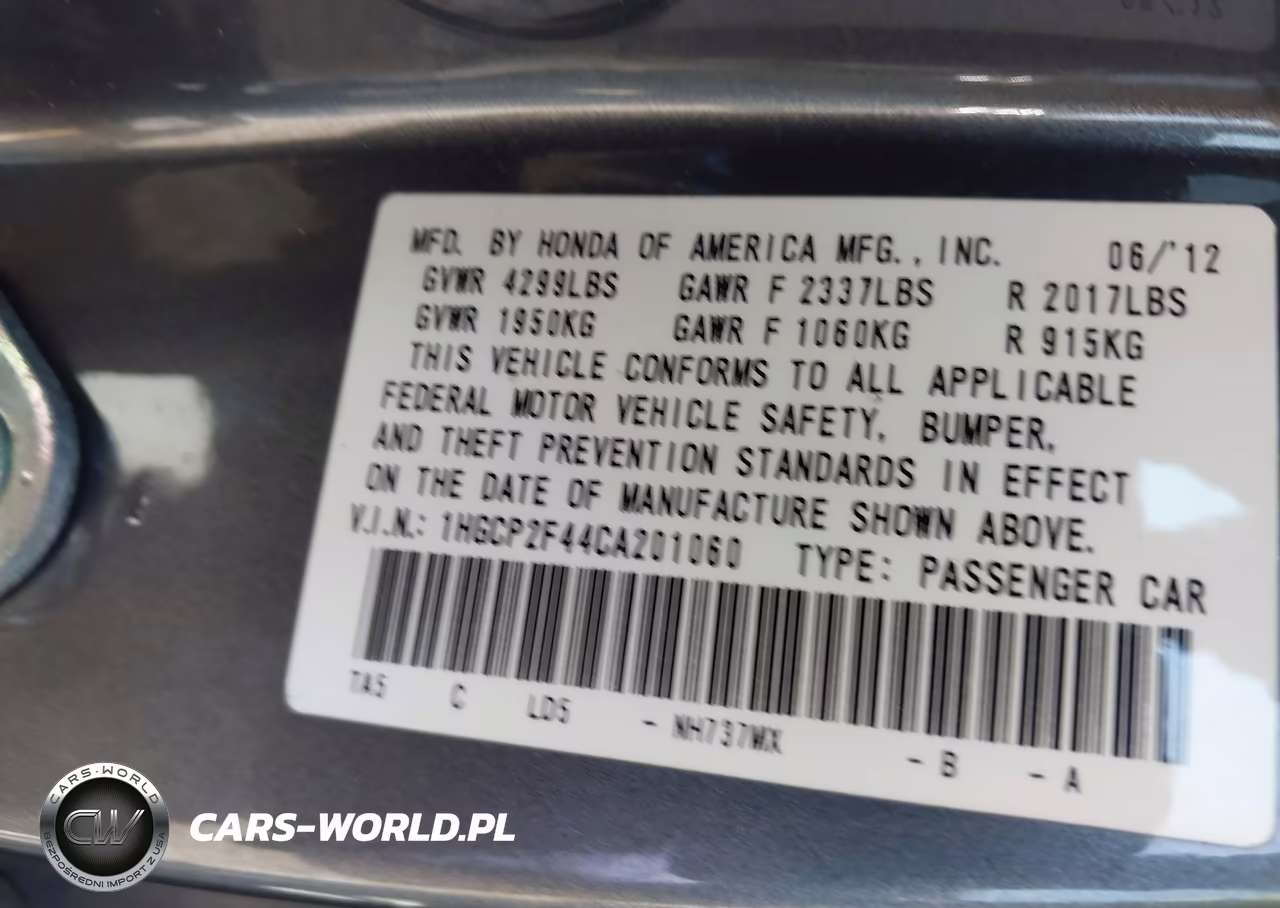 2012 Honda Accord 2.4 Lx-P VIN:1HGCP2F44CA201060 - 9