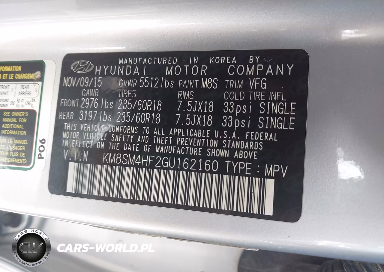 2016 Hyundai Santa Fe Se VIN:KM8SM4HF2GU162160 - 9
