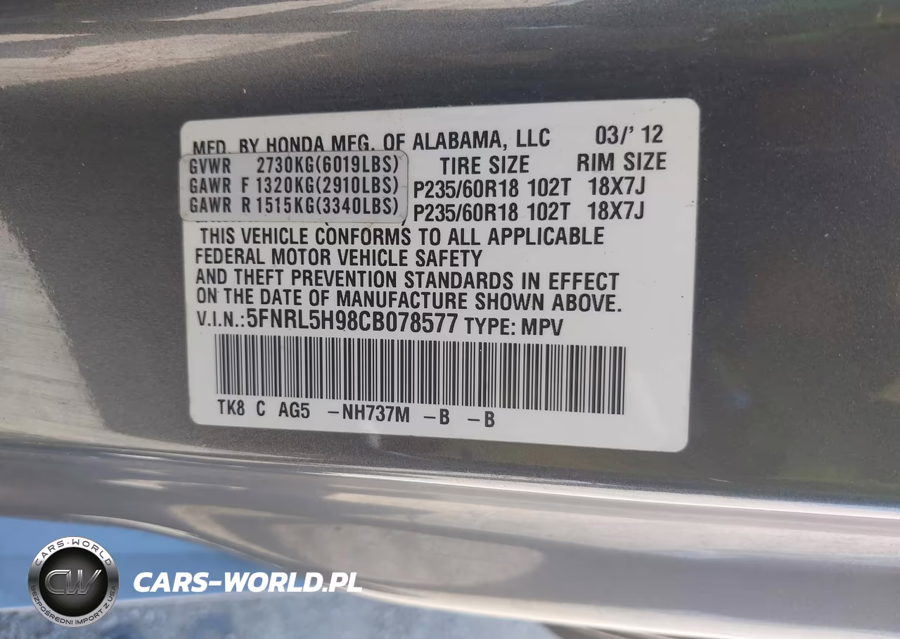 2012 Honda Odyssey Touring-Touring Elite VIN:5FNRL5H98CB078577 - 9