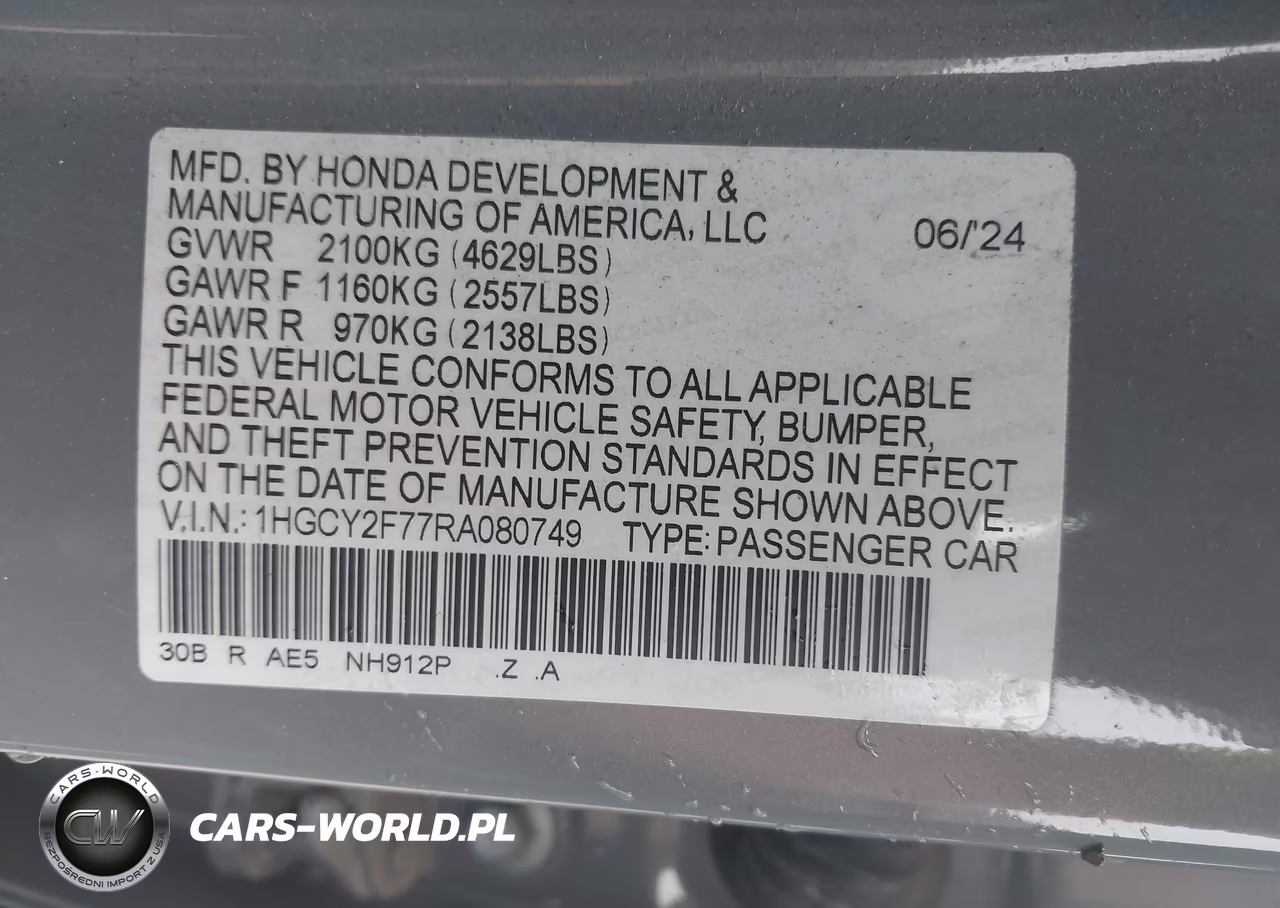 2024 Honda Accord Hybrid Sport-L VIN:1HGCY2F77RA080749 - 9