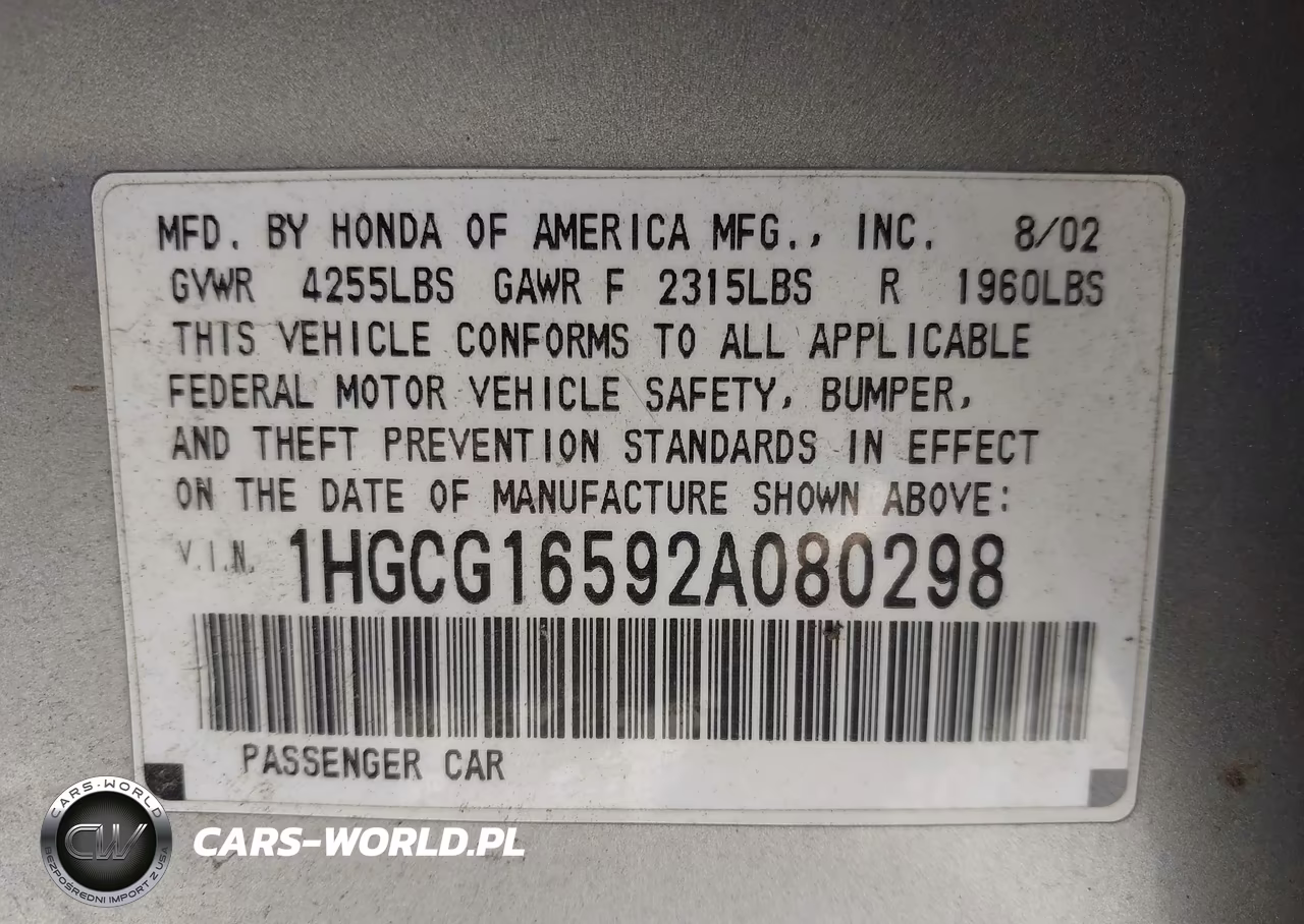 2002 Honda Accord 3.0 Ex VIN:1HGCG16592A080298 - 9