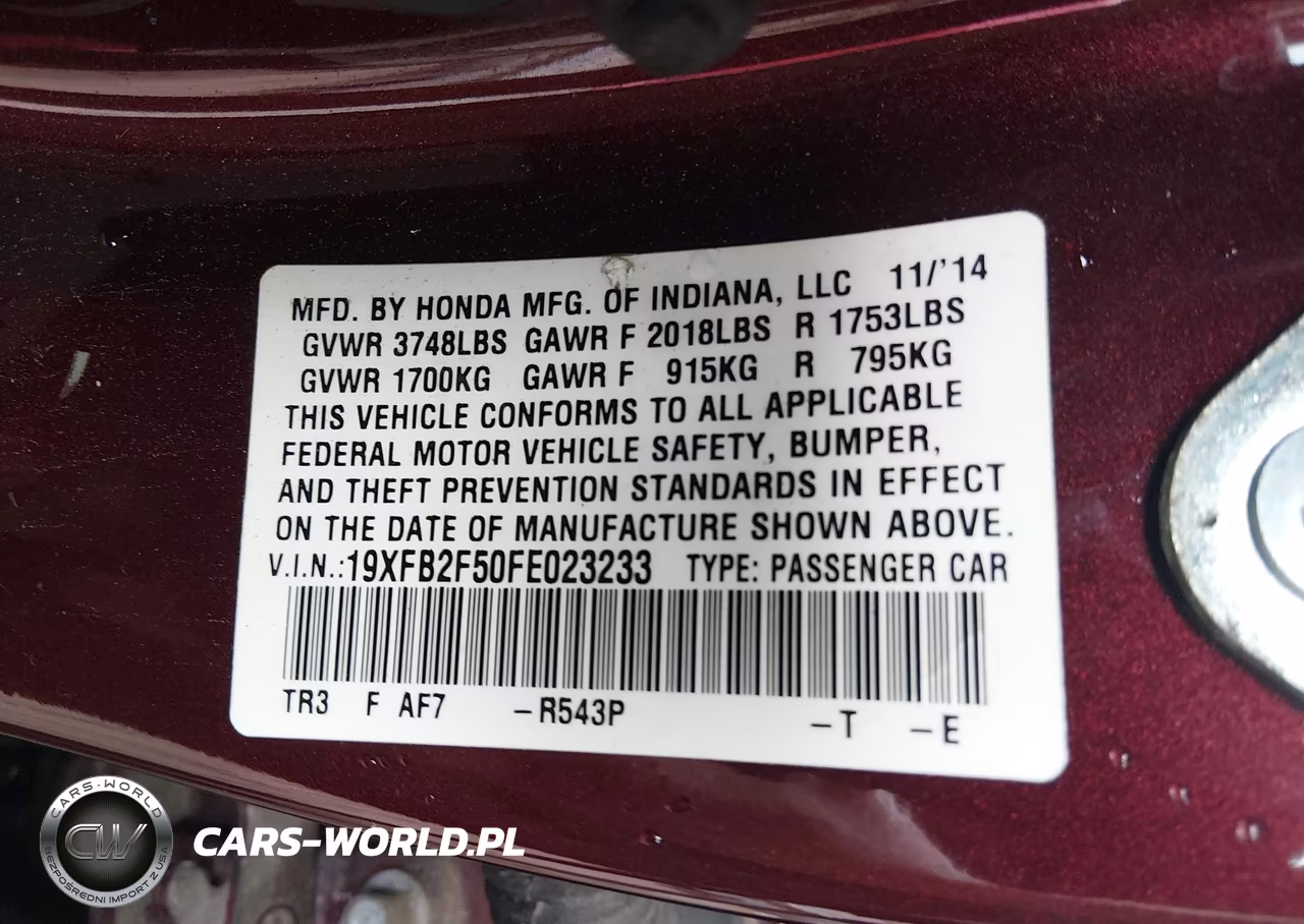 2015 Honda Civic Lx VIN:19XFB2F50FE023233 - 9