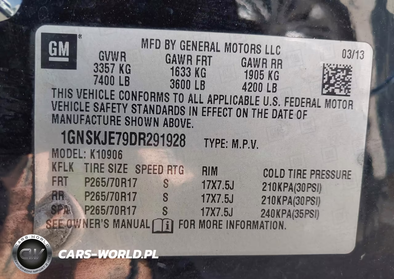 2013 Chevrolet Suburban Lt VIN:1GNSKJE79DR291928 - 9
