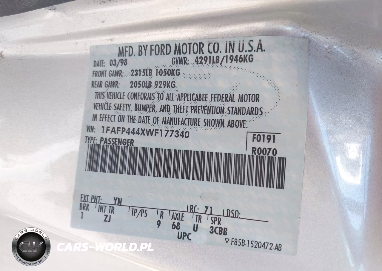 1998 Ford Mustang VIN:1FAFP444XWF177340 - 9