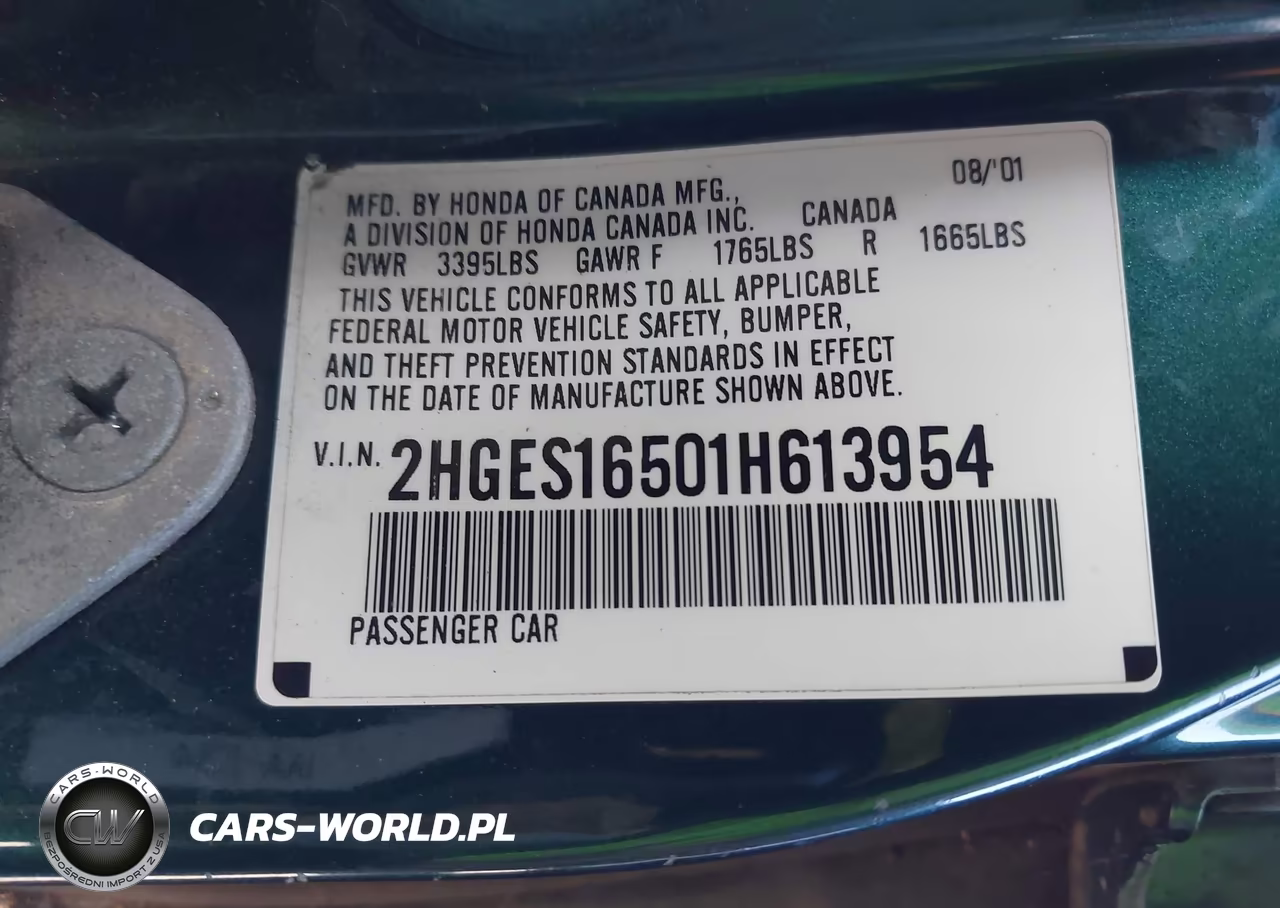 2001 Honda Civic Lx VIN:2HGES16501H613954 - 9