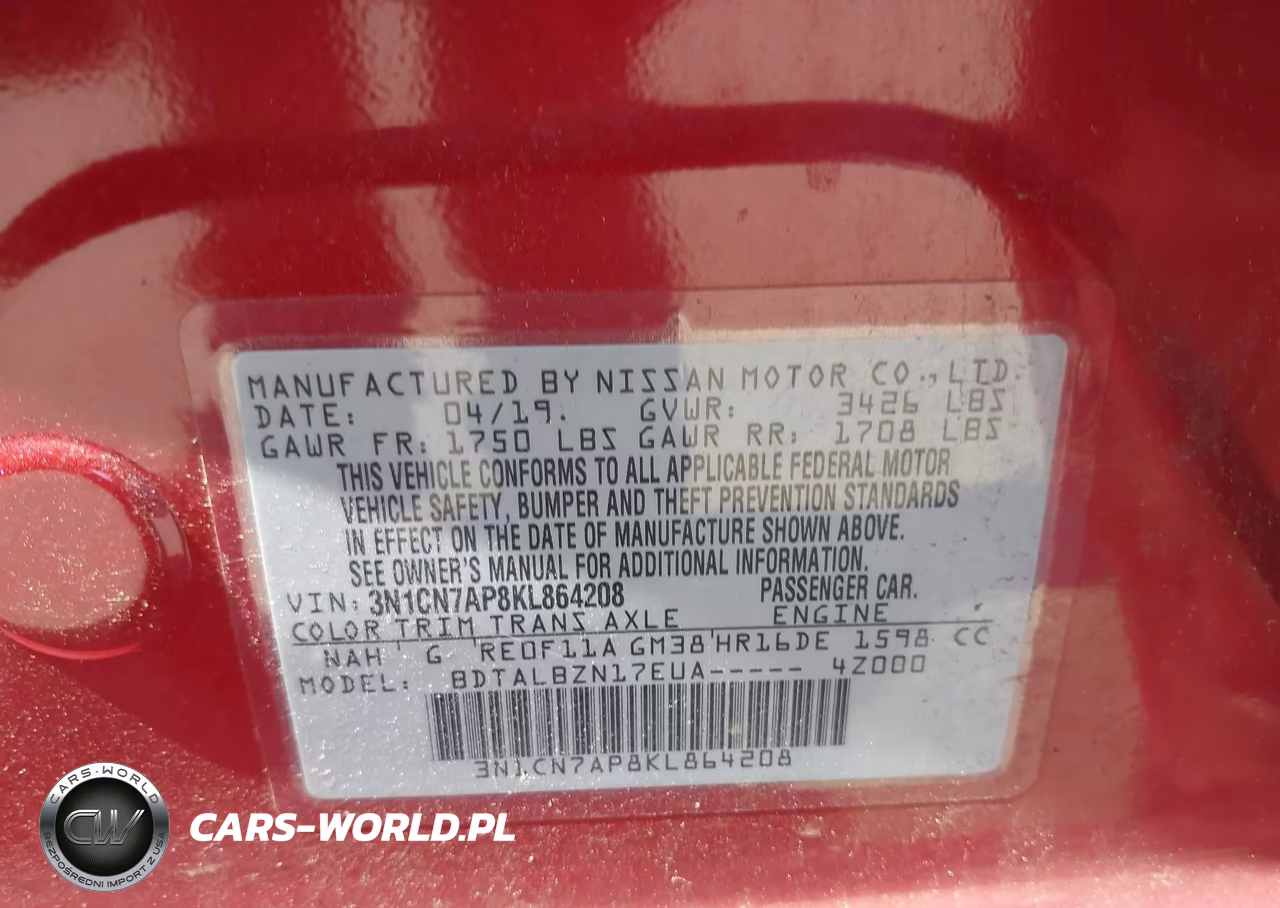 2019 Nissan Versa 1.6 Sv VIN:3N1CN7AP8KL864208 - 9