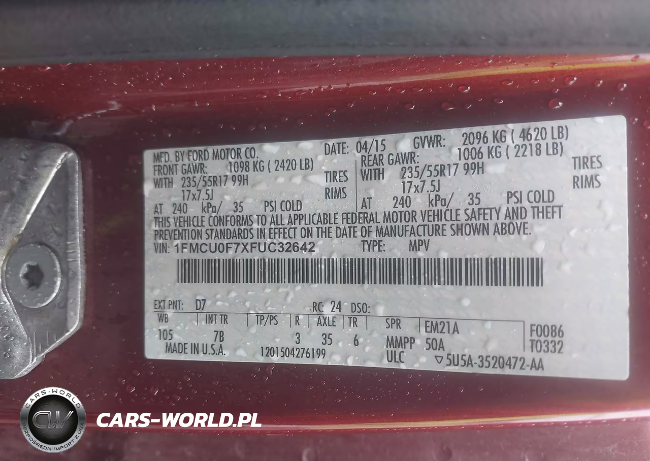 2015 Ford Escape S VIN:1FMCU0F7XFUC32642 - 9