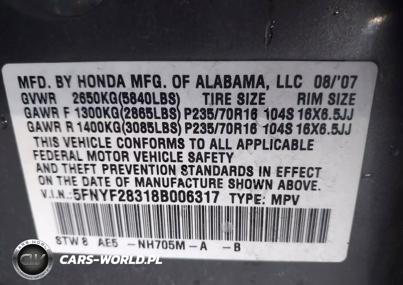 2008 Honda Pilot Se VIN:5FNYF28318B006317 - 9