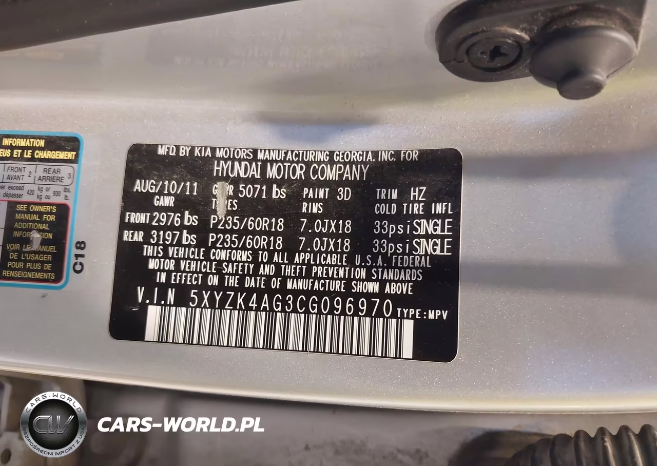 2012 Hyundai Santa Fe Limited V6 VIN:5XYZK4AG3CG096970 - 9