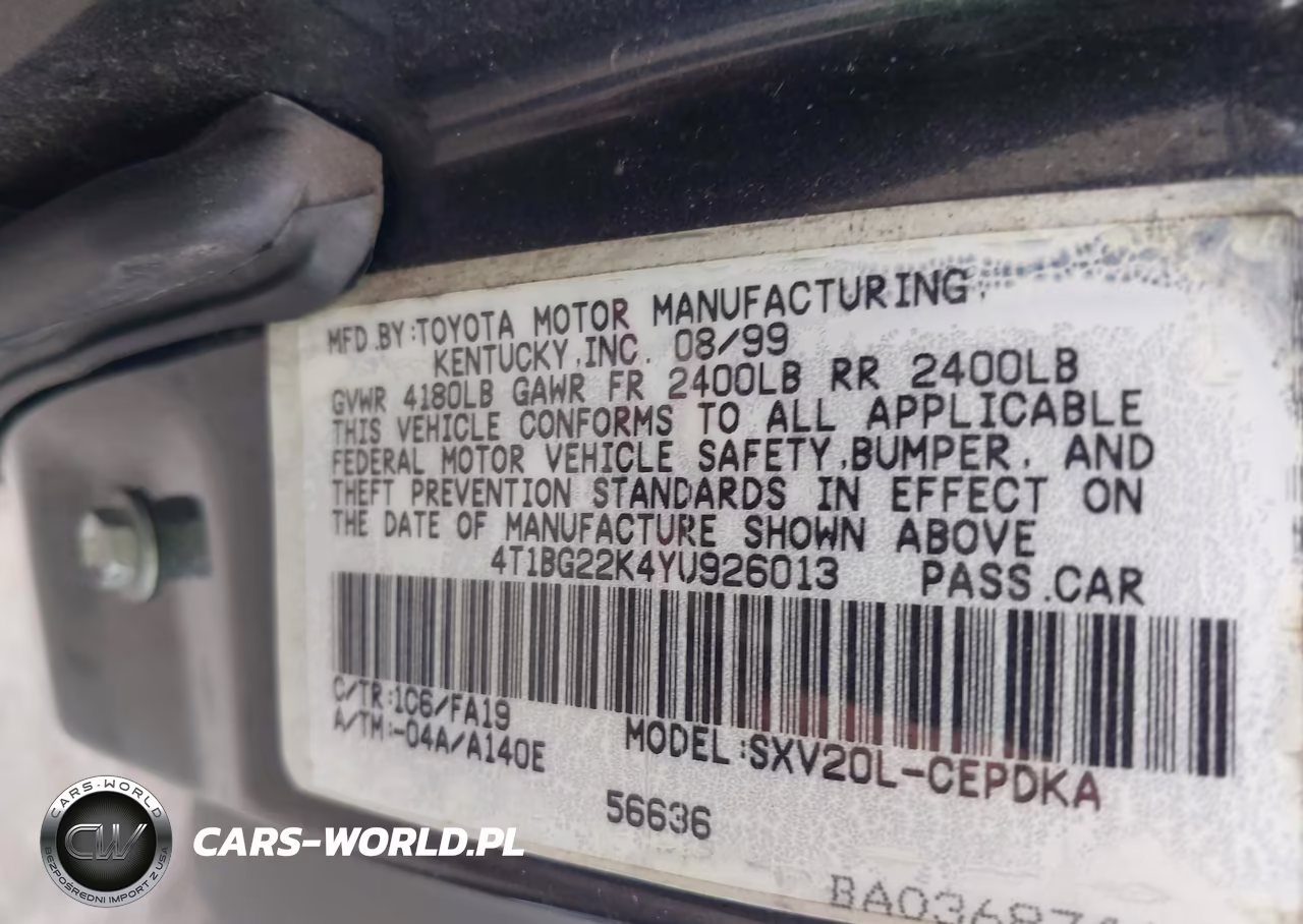 2000 Toyota Camry Ce VIN:4T1BG22K4YU926013 - 9