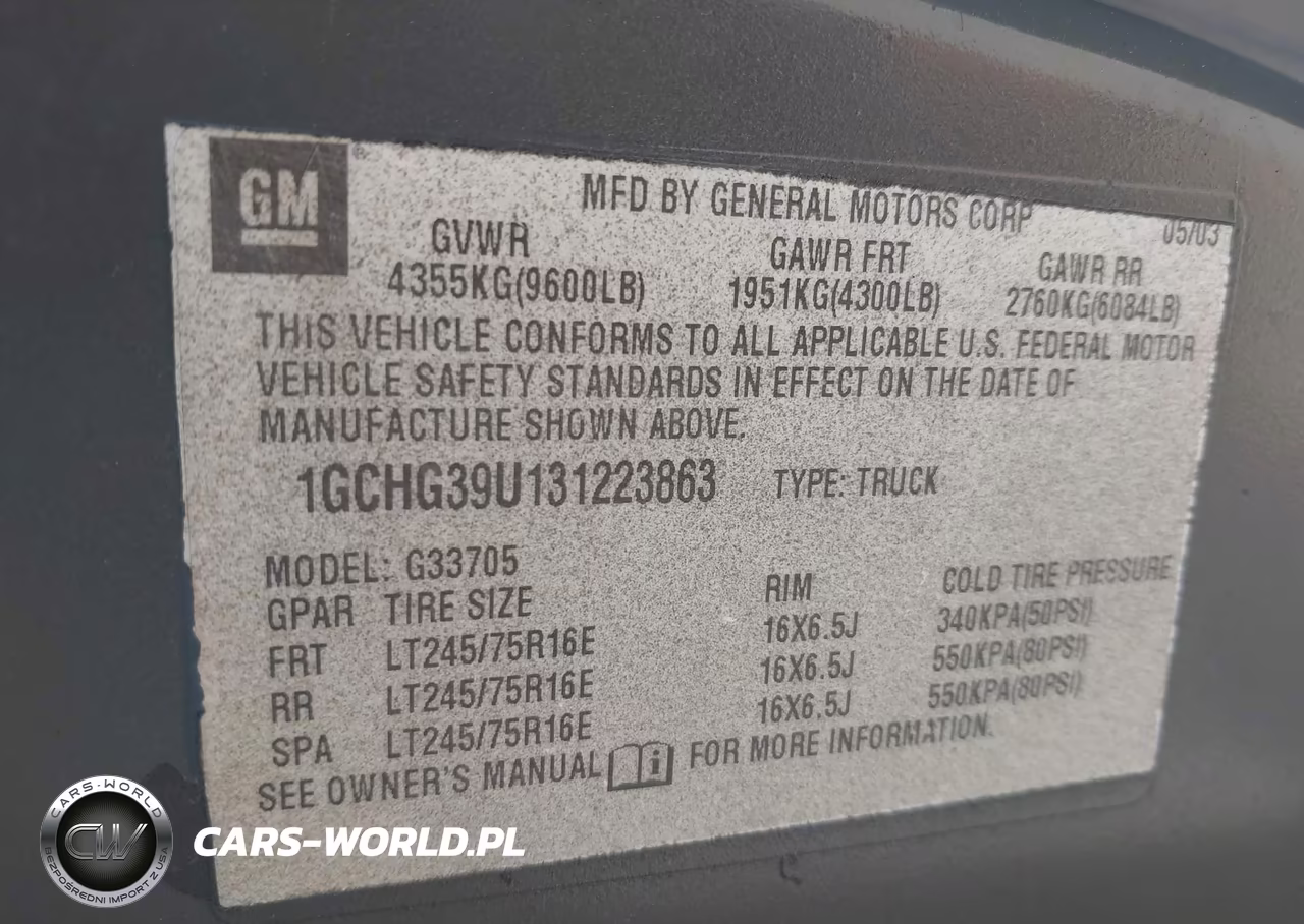 2003 Chevrolet Express Cargo Van VIN:1GCHG39U131223863 - 9