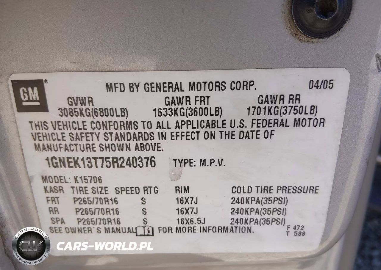 2005 Chevrolet Tahoe Ls VIN:1GNEK13T75R240376 - 9