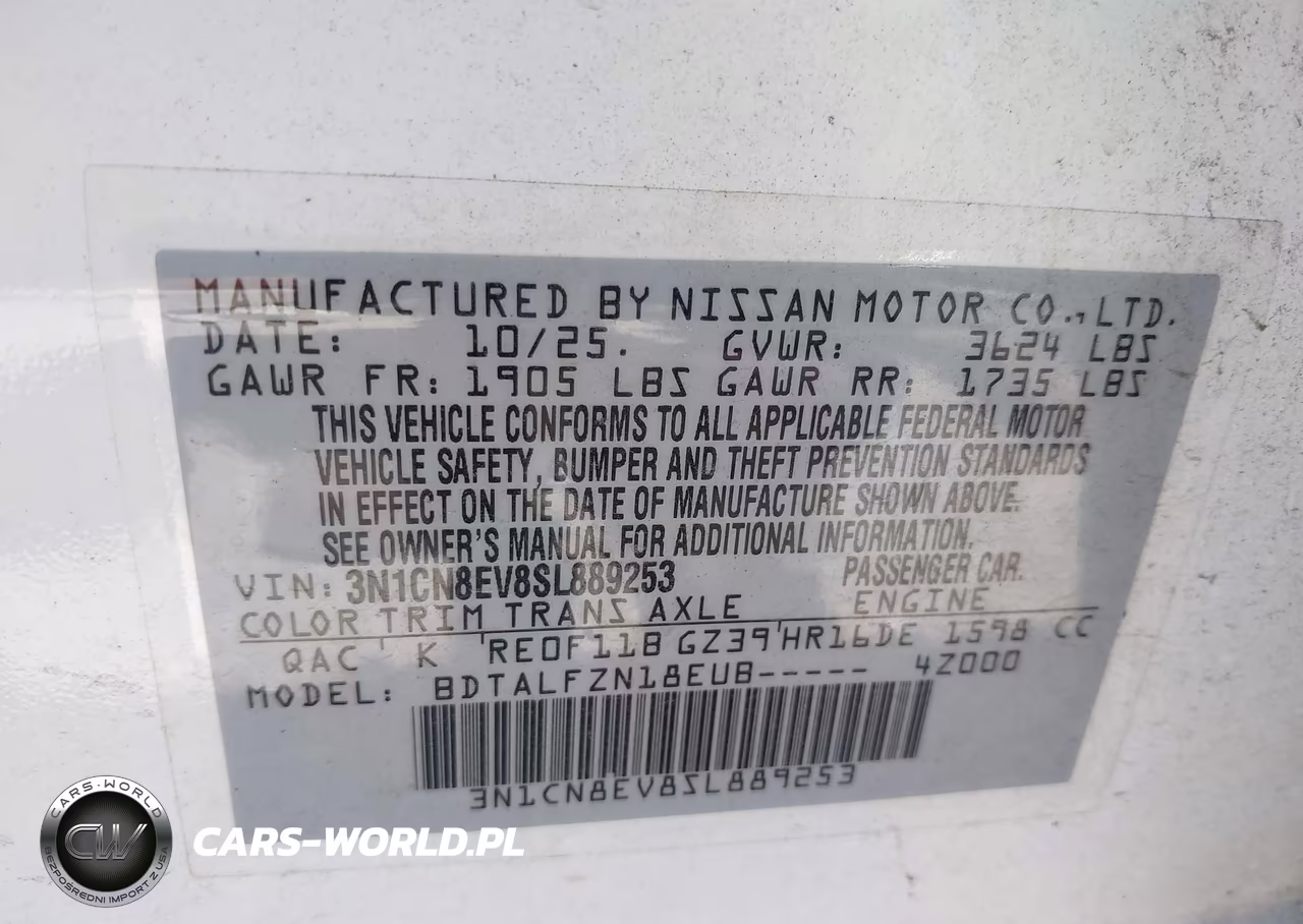 2025 Nissan Versa 1.6 Sv VIN:3N1CN8EV8SL889253 - 9