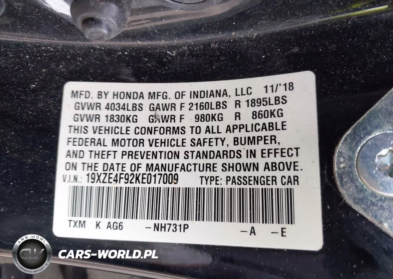 2019 Honda Insight Touring VIN:19XZE4F92KE017009 - 9