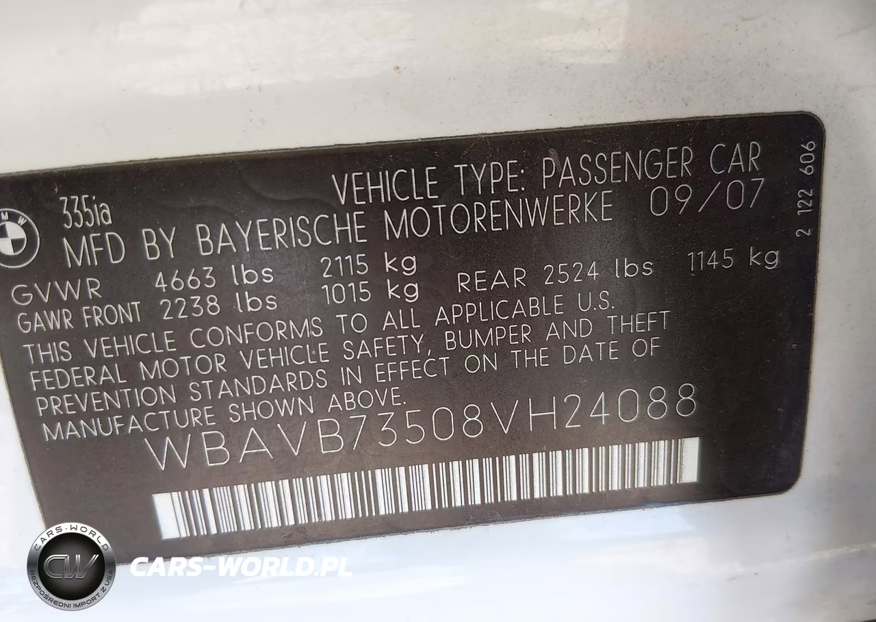 2008 BMW 335I VIN:WBAVB73508VH24088 - 9