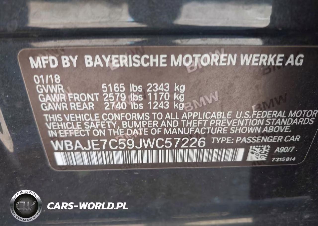 2018 BMW 540I xDrive VIN:WBAJE7C59JWC57226 - 9