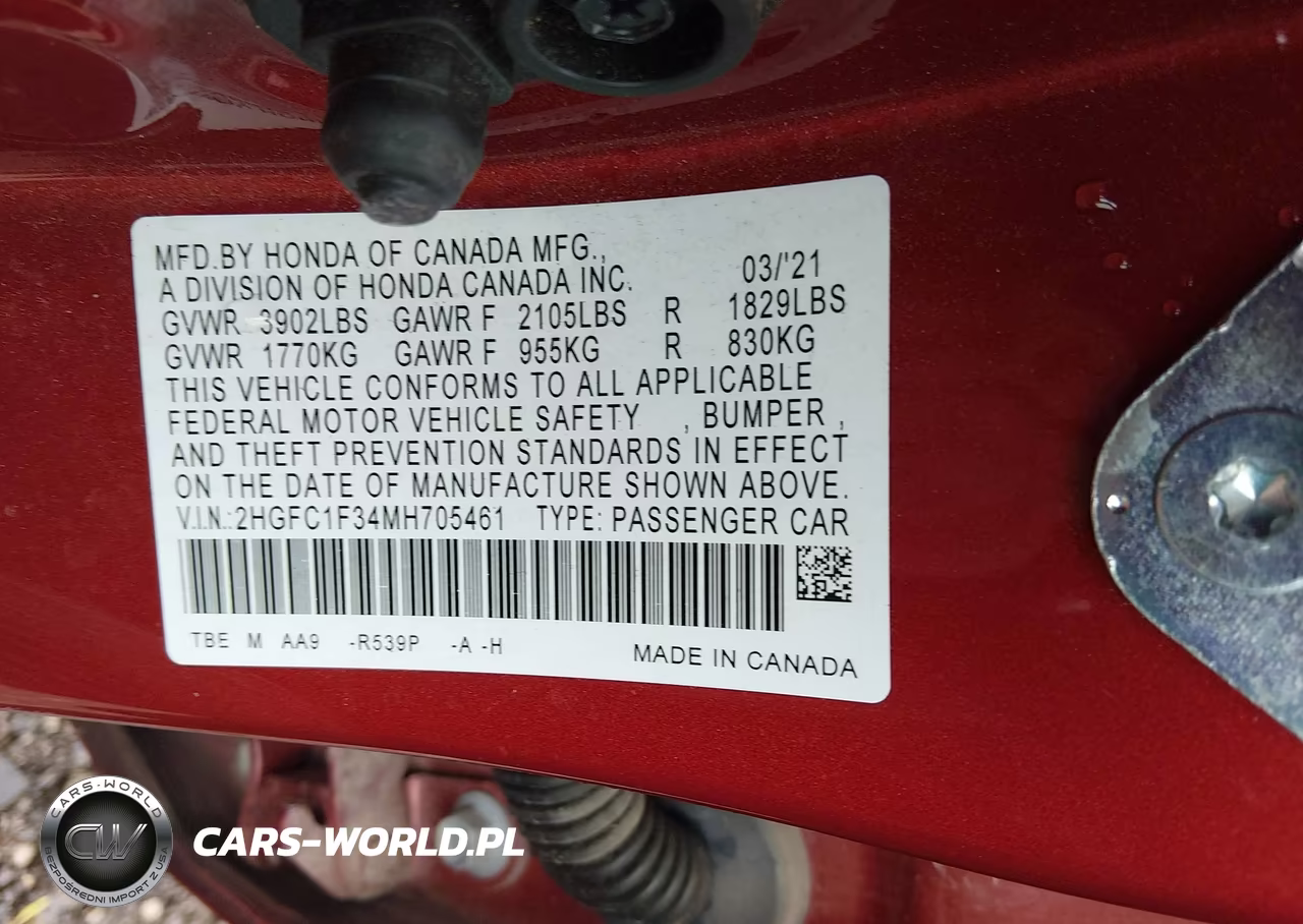 2021 Honda Civic Ex VIN:2HGFC1F34MH705461 - 9