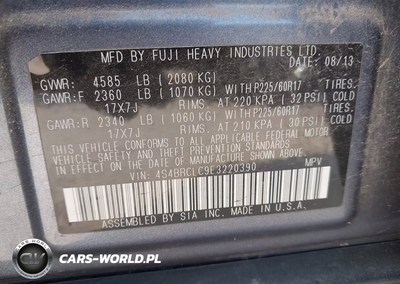 2014 Subaru Outback 2.5I Limited VIN:4S4BRCLC9E3220390 - 9