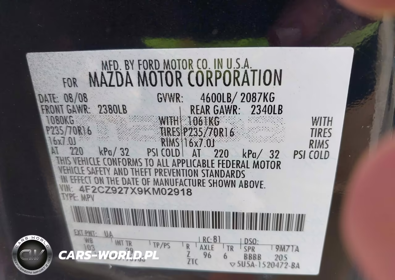 2009 Mazda Tribute I Sport VIN:4F2CZ927X9KM02918 - 9