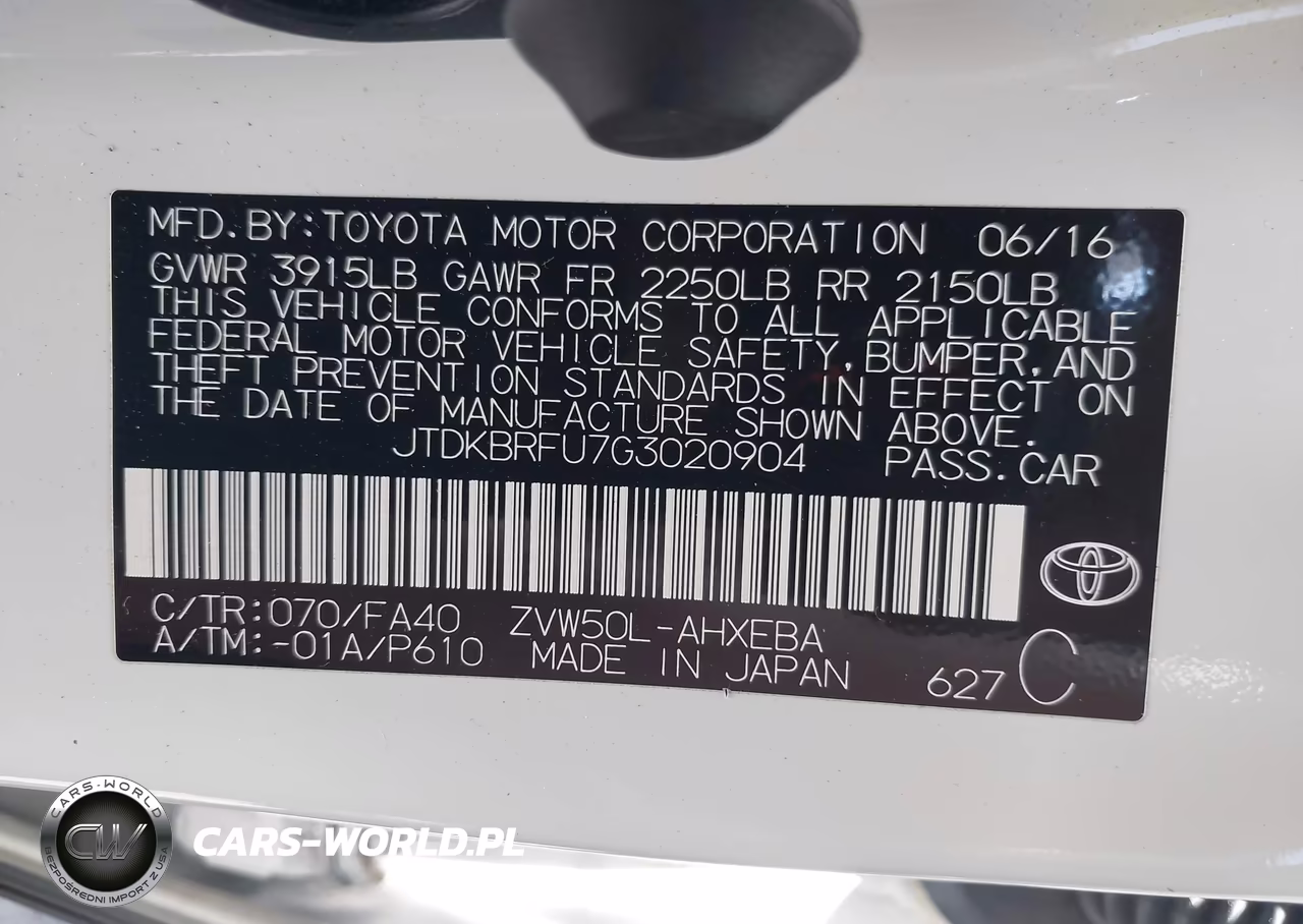 2016 Toyota Prius Two VIN:JTDKBRFU7G3020904 - 9