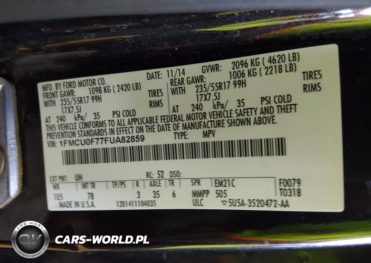 2015 Ford Escape S VIN:1FMCU0F77FUA82859 - 9