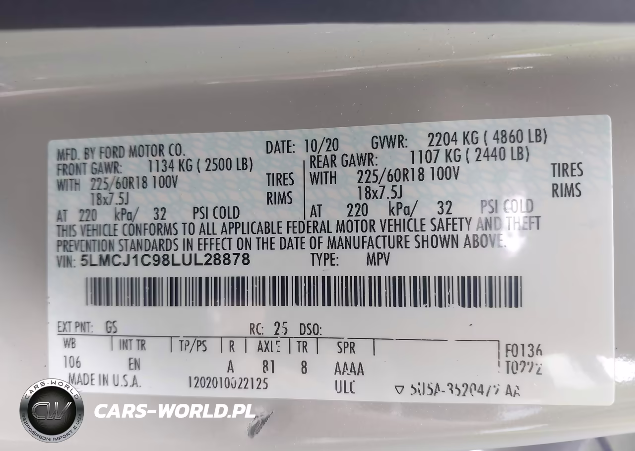 2020 Lincoln Corsair Standard VIN:5LMCJ1C98LUL28878 - 9