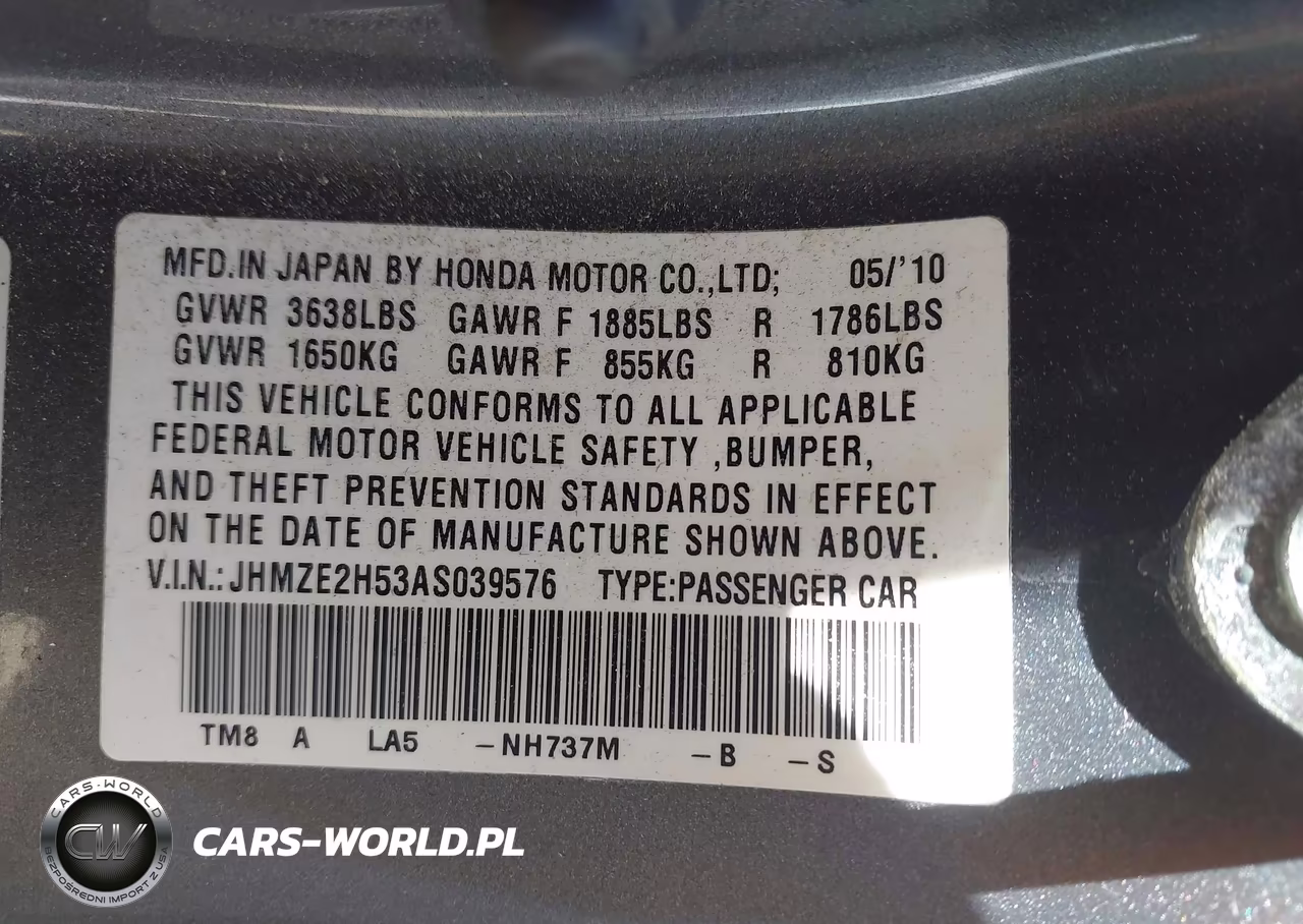 2010 Honda Insight Lx VIN:JHMZE2H53AS039576 - 9
